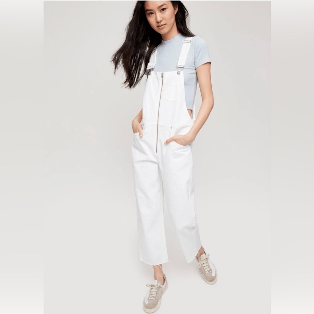 NEW Aritzia Wilfred free Jenna White Denim Exposed Zipper Overalls NWT Small